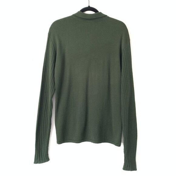Vintage Versace Green Ribbed Quarter-Zip Knit Sweater Size S Brown Trim Wool - Picture 8 of 8